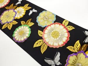 花々に蝶模様織出し袋帯